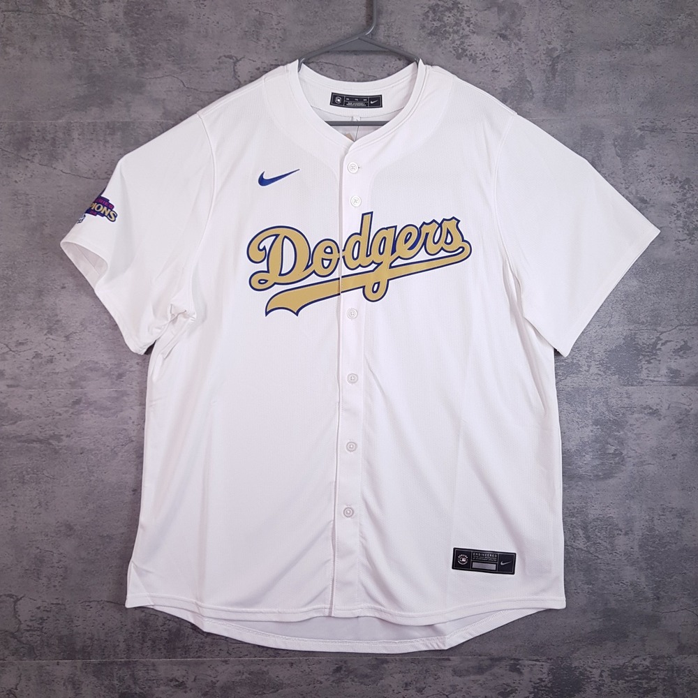NIKE Los Angeles Dodgers 2024 World Series Gold Champions Jersey Mens 2XL White - Picture 1 of 8